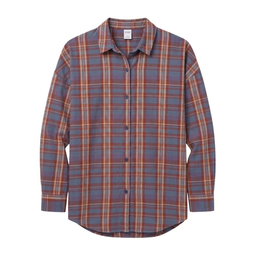 NWT Melrose and Market Plaid Button Down Women Small Blue Rust Oversized Cotton